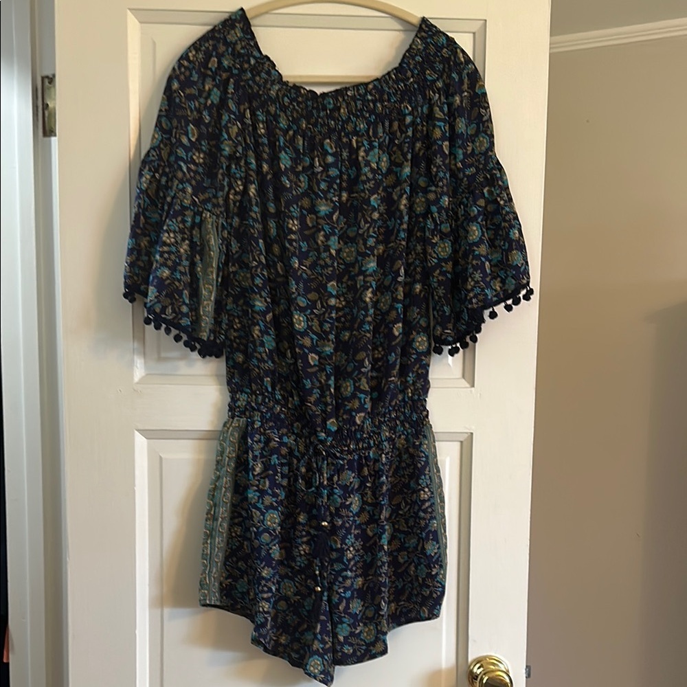 RAGA Navy and Teal Off-Shoulder Romper